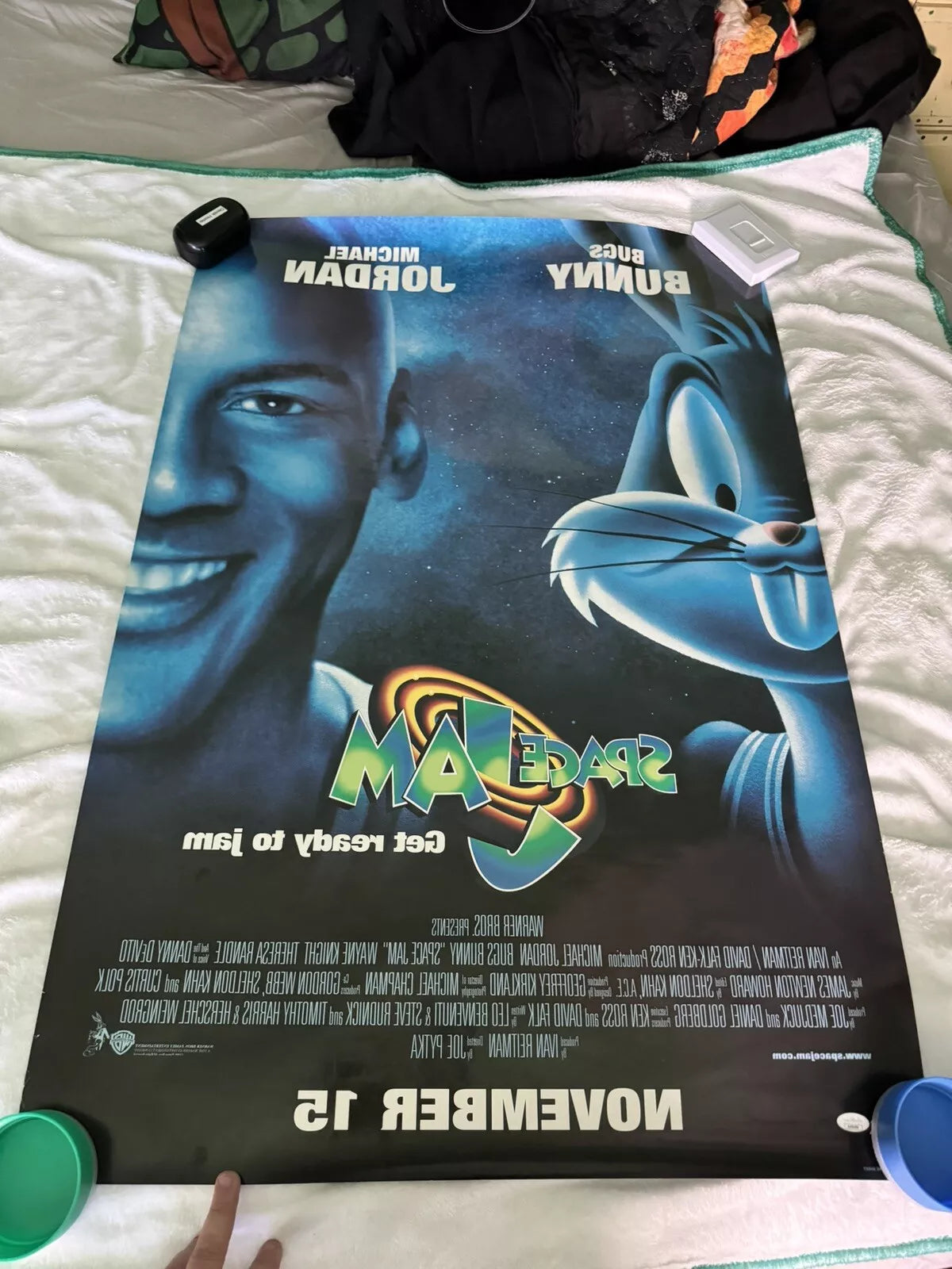 Space Jam 1996 - Movie Poster 27x40 Double Sided Cast Signed - West, Baker, Lamarche - Bugs, Daffy, Pepe - with COA