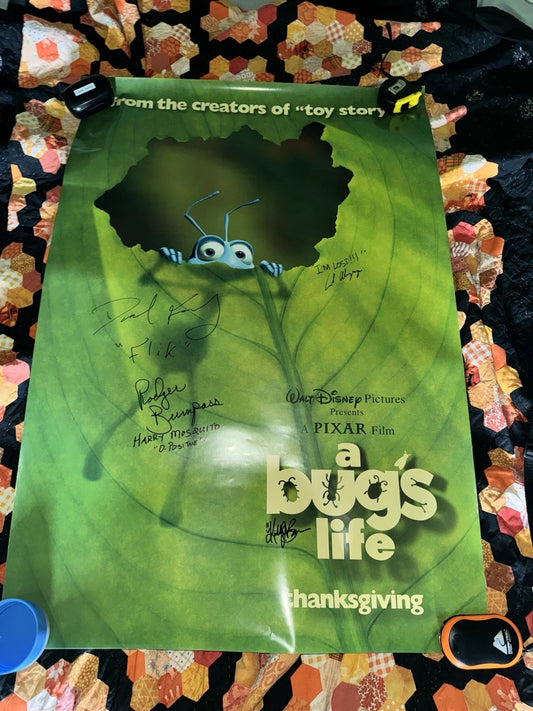 A Bugs Life 1998 - Pixar, Movie Poster 27x40 Double Sided Original, Cast Signed X4 Dave Foley with COA