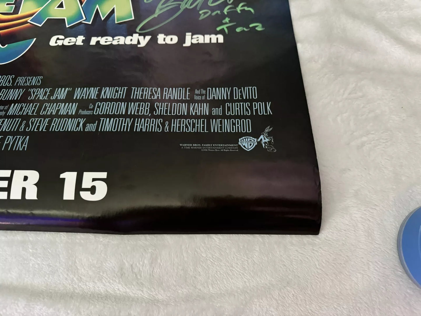Space Jam 1996 - Movie Poster 27x40 Double Sided Cast Signed - West, Baker, Lamarche - Bugs, Daffy, Pepe - with COA