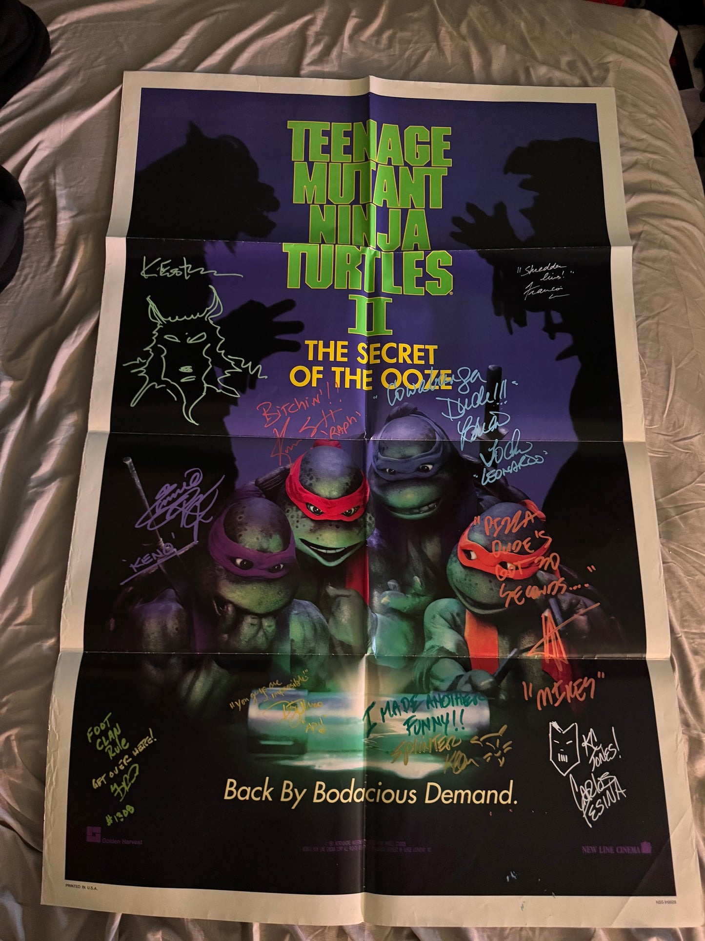 TMNT 2: Secret of the Ooze Movie Poster Original DS Folded 27x41 Cast Signed X10 W/COA
