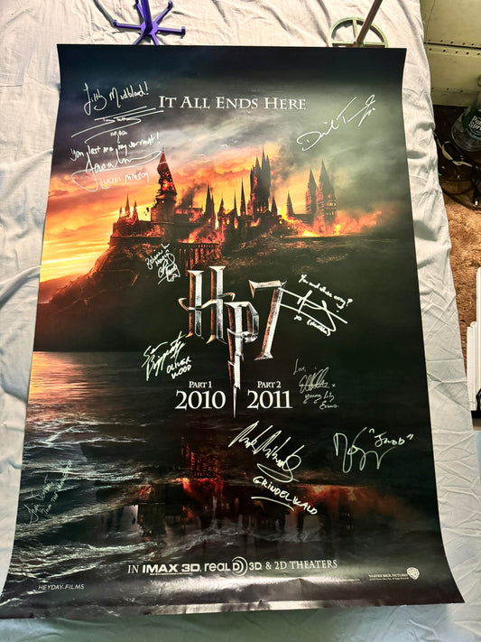 Harry Potter & the Deathly Hallows: Original Movie Poster 27x40 DS Cast Signed 11X W/COA