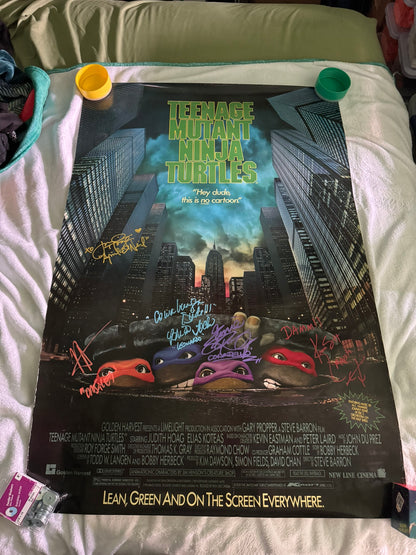 Teenage Mutant Ninja Turtles 1990 movie poster original SS 27x40 Cast Signed X9 W/COA