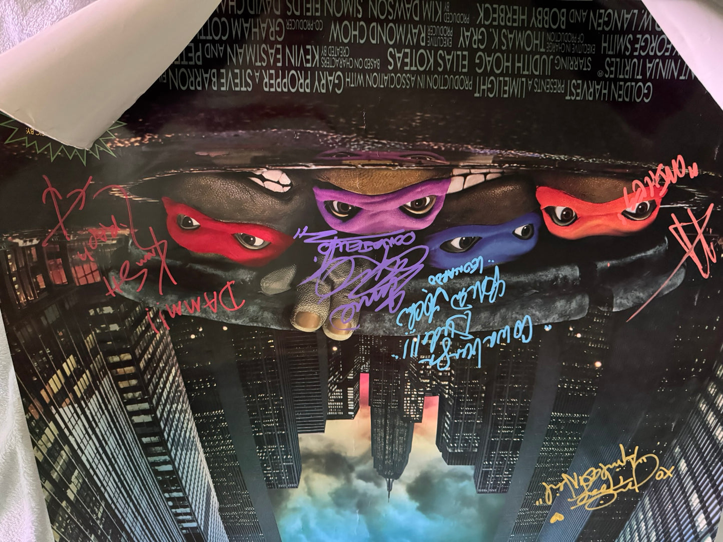 Teenage Mutant Ninja Turtles 1990 movie poster original SS 27x40 Cast Signed X9 W/COA