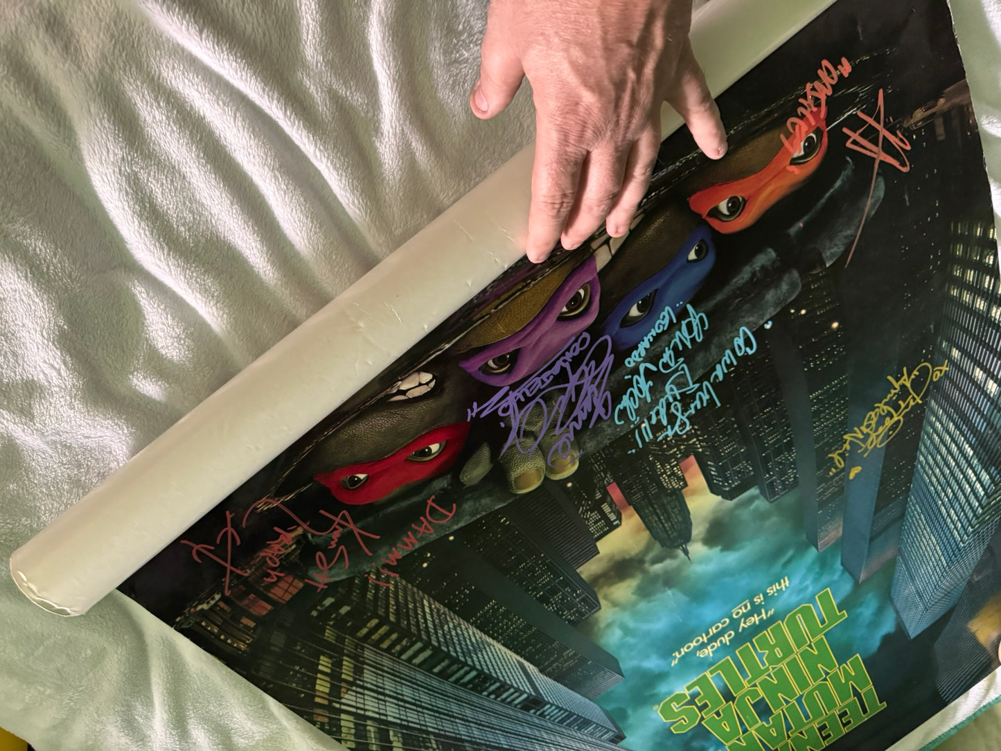 Teenage Mutant Ninja Turtles 1990 movie poster original SS 27x40 Cast Signed X9 W/COA