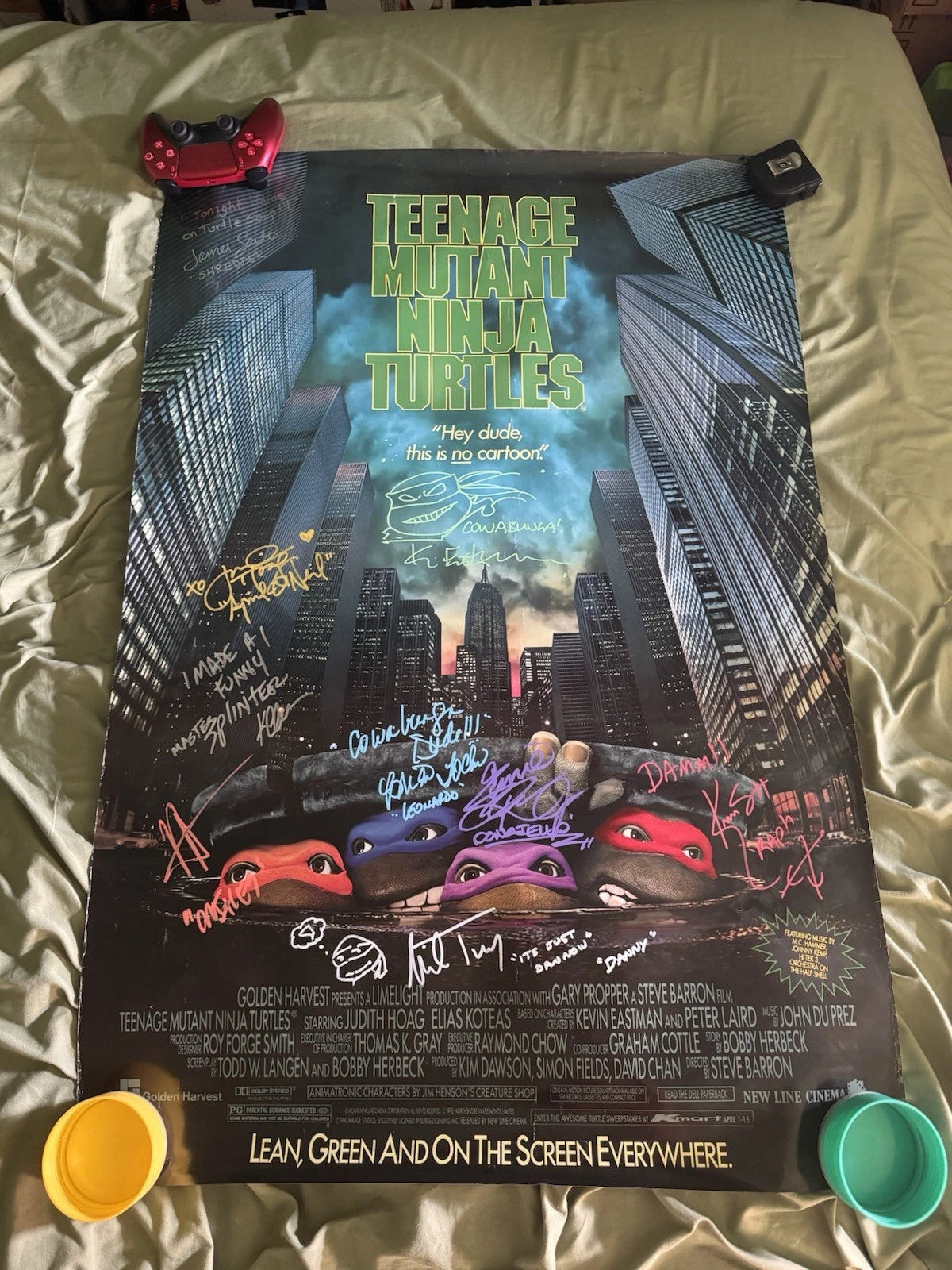 Teenage Mutant Ninja Turtles 1990 movie poster original SS 27x40 Cast Signed X9 W/COA
