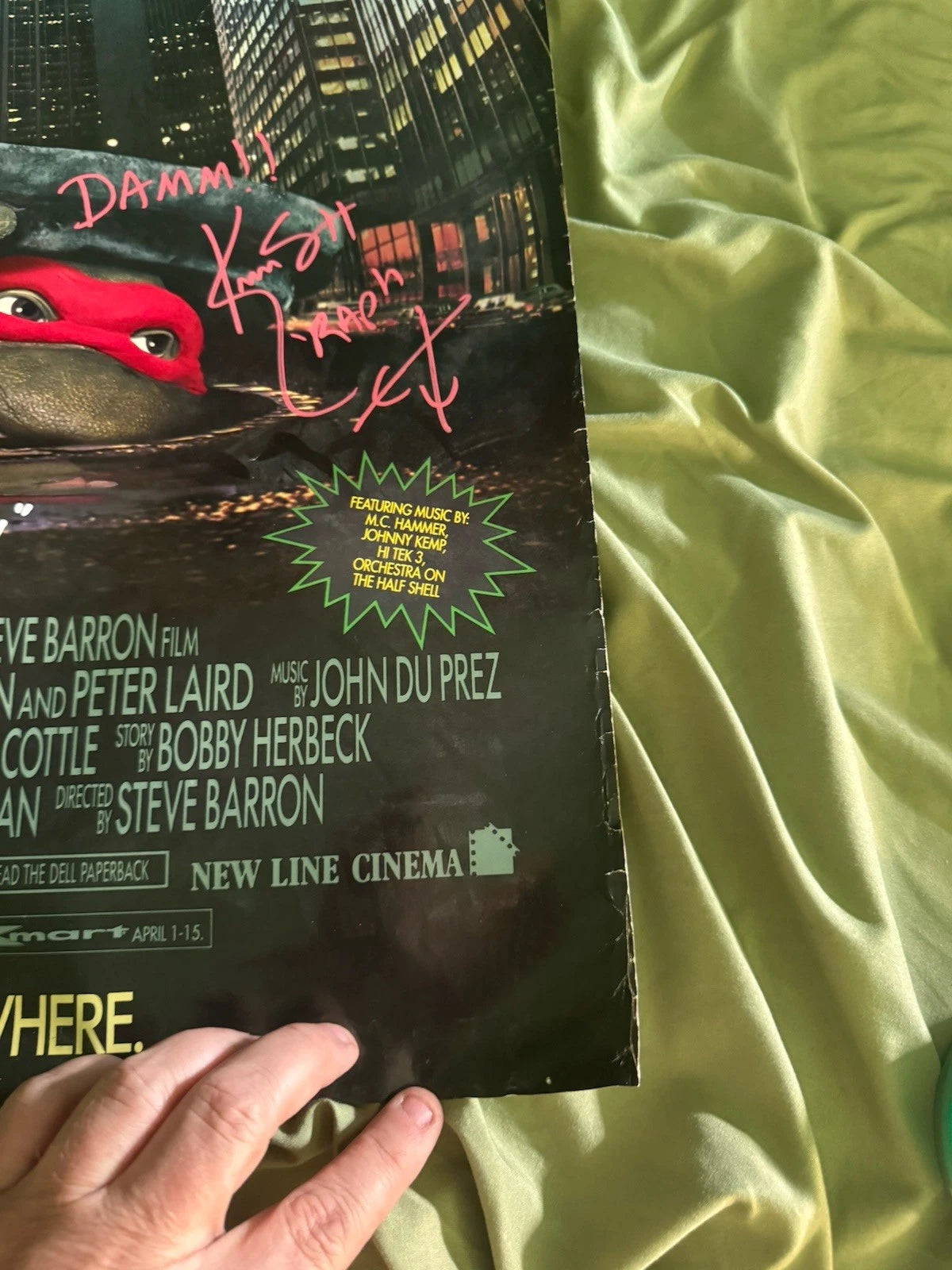 Teenage Mutant Ninja Turtles 1990 movie poster original SS 27x40 Cast Signed X9 W/COA